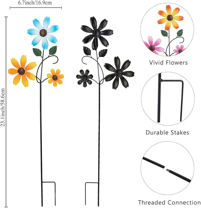 3 Pack Spring Garden Stakes Decor,Metal Flowers Decorative Garden Stakes,Waterproof Metal Yard Art for Outside,Lawn,Patio,Yard(23.1 * 6.7IN)-CasaMuseHome