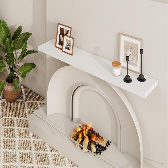 48 inch Floating Shelves for Wall Large Wall Mounted Shelves with Invisible Brackets, White Long Shelves for Bathroom, Living Room, Kitchen, Office, 48x9.1 inch deep Set of 2-CasaMuseHome