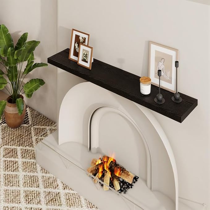 48 inch Floating Shelves for Wall Large Wall Mounted Shelves with Invisible Brackets, Black Long Shelves for Bathroom, Living Room, Kitchen, Office, 48x9.1 inch deep Set of 2-CasaMuseHome