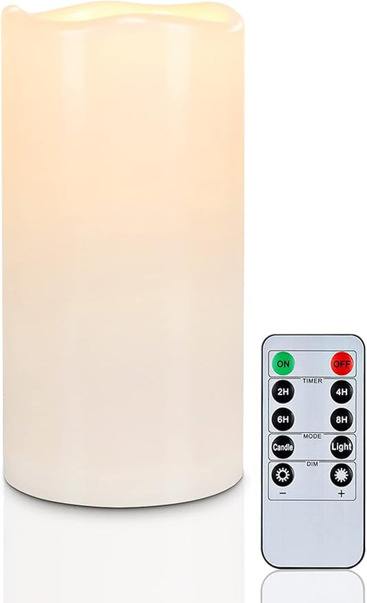 5plots 4" x 8" Single Waterproof Outdoor Flameless Candles, Battery Operated Flickering LED Pillar Candles with Remote and Timers for Indoor Outdoor Lanterns, Long Lasting, Large-CasaMuseHome
