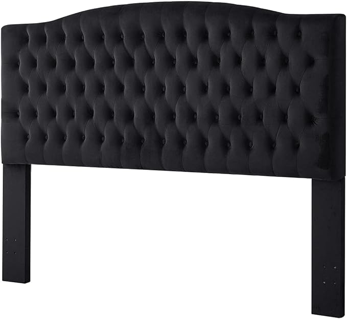 24KF Upholstered Tufted Button Velvet Headboard,Comfortable Fashional Headboard King/CA King Size,Black-CasaMuseHome
