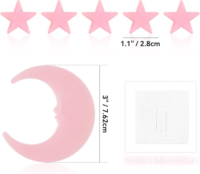 100 Stars and 1 Moon Glow in The Dark Luminous Fluorescent 3D Plastic Glow Stars Moon for Ceiling, Glowing Wall Stickers Create a Realistic Starry Sky, Room Decorations (Pink)-CasaMuseHome
