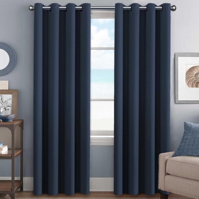 H.VERSAILTEX Ultra Thick and Soft Blackout Curtains for Bedroom, Room Darkening Thermal Insulated Extra Long Curtains/Drapes, Privacy Curtain Panels (52 Inch by 108 Inch, Navy Blue, 2 Panels)-CasaMuseHome