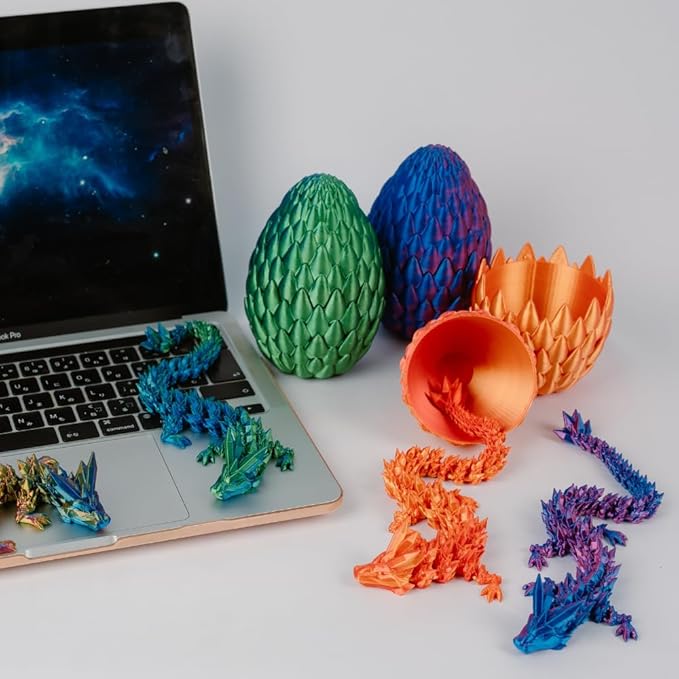 3D Printed 12” Articulated Crystal Dragon Inside 5.1” Egg - Unique Collectible, Fidget Toy, Fantasy Home & Office Desk Decor (Laser Red)-CasaMuseHome