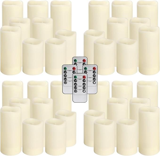 36-Pack Flickering Flameless Candles with Remote Control - LED Fake Candle Perfect for Wedding,Outdoor,Table,Halloween,Christmas Decor - Create a Magical Ambiance Effortlessly(Three Sizes)-CasaMuseHome