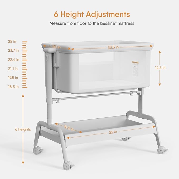 3-in-1 Baby Bassinet, Rocking Bassinet, Bedside Bassinet for Baby, Stable and Secure Bassinet Bedside Sleeper for Newborn & Infant, 6 Height Adjustable with Wheels, Mattress & Breathable Mesh-CasaMuseHome