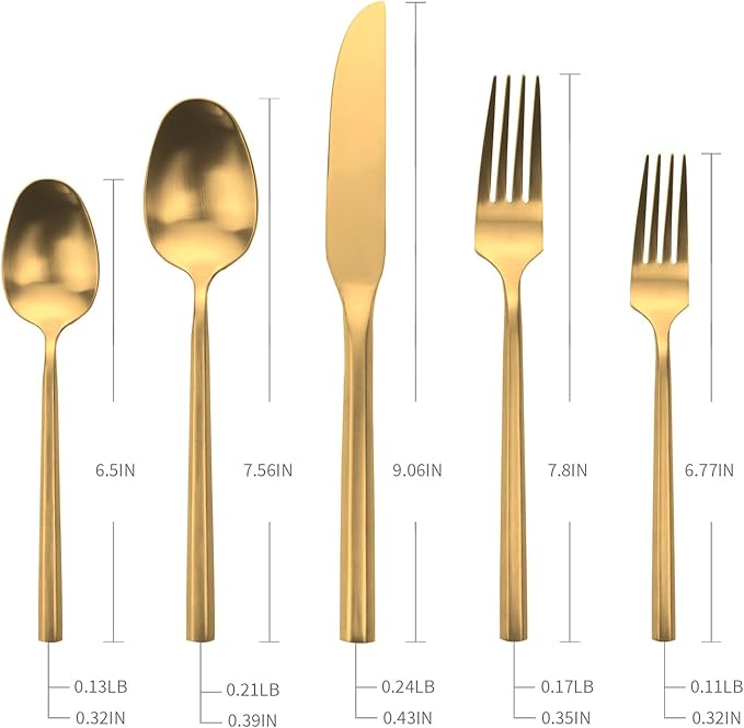 30-Piece Matte Gold Silverware Set, Hand Forged Utensil, Stainless Steel Flatware Set, Hexagon Handle Cutlery Set for Home Hotel Use, Service for 6-CasaMuseHome