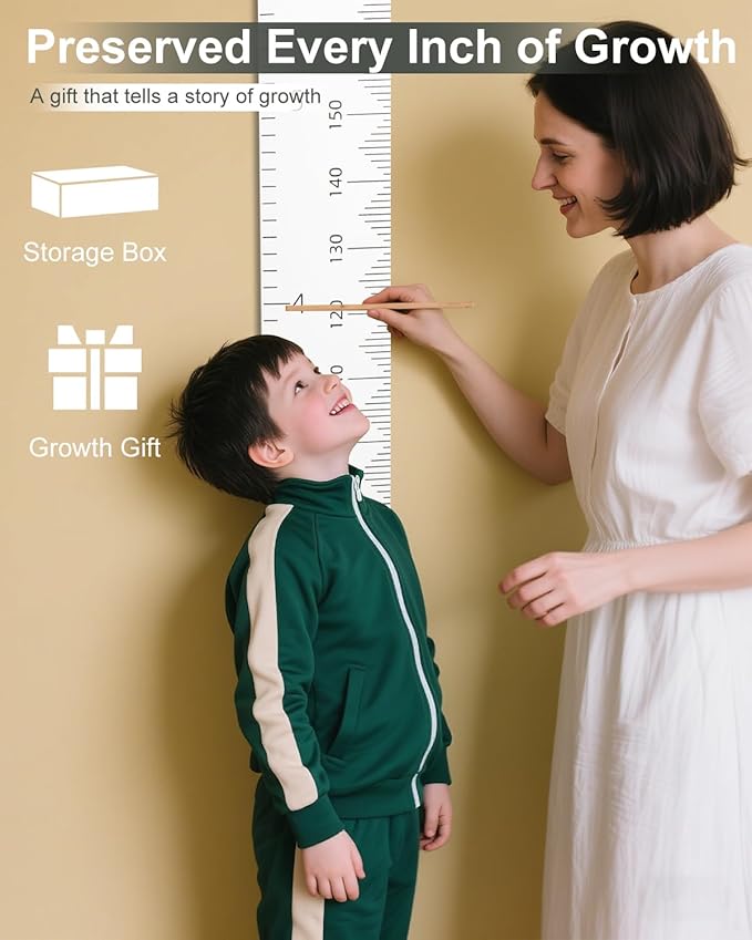 6.5FT Growth Chart for Kids with Wooden Keepsake Box - Children Height Measurement Kit Includes Marker Pen & Wall Hook, Height Tracker Ruler Baby Essentials, Nursery Room Decor Gift for Baby to Teen-CasaMuseHome