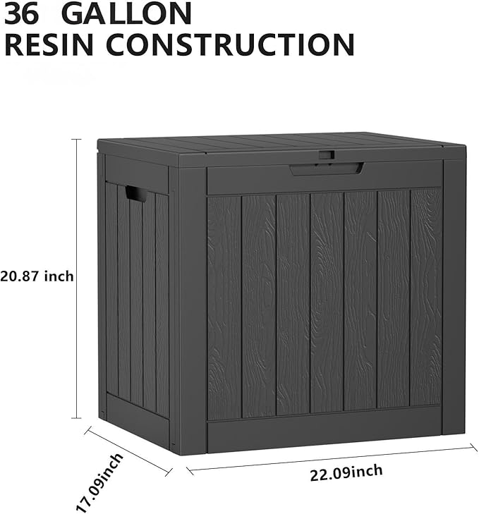 36 Gallon Outdoor Deck Box,Storage Lockable Waterproof Patio Furniture,Garden Tools,Cushions,Pool Accessories Outside Storage Resin Box(Black)-CasaMuseHome