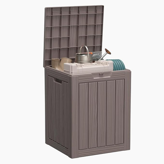 28 Gallon Deck Box Large Outdoor Storage for Patio Furniture,Outdoor Cushions,Garden Tools and Pool Supplies,Waterproof,Resin,Lockable(Grey)-CasaMuseHome