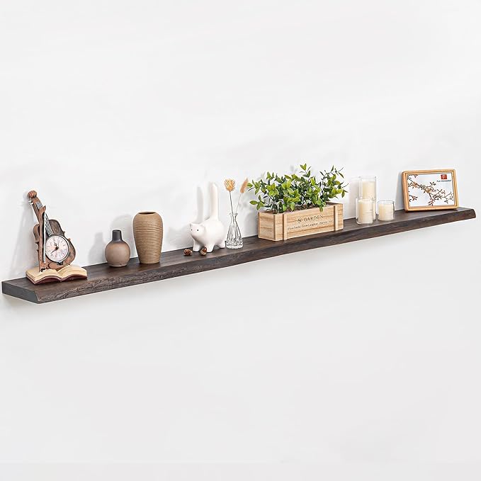 72 Inch Floating Shelves for Wall, Rustic Elm Wood Floating Shelves for Home Décor, Wall-Mounted Display Shelves with Heavy-Duty Bracket, Long Floating Shelf for Kitchen, Living Room, Walnut Finish-CasaMuseHome