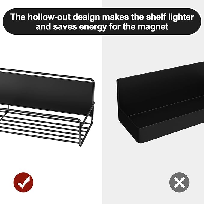 2 Pack Magnetic Spice Rack Organizer, Space Saver for Refrigerator and Microwave Oven, Magnetical Fridge Shelf for Jars, Seaoning, tins and Utensils Black-CasaMuseHome