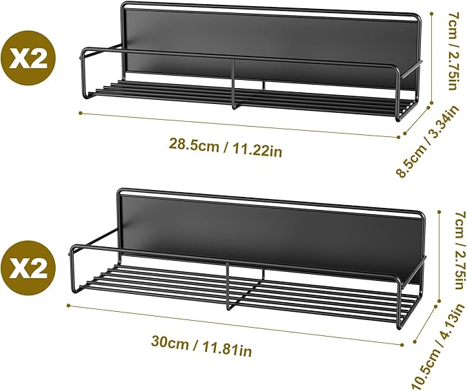 4 Pack Magnetic Spice Rack for Refrigerator, Magnetic Shelf Fridge Organizer for Kitchen Storage, Black-CasaMuseHome