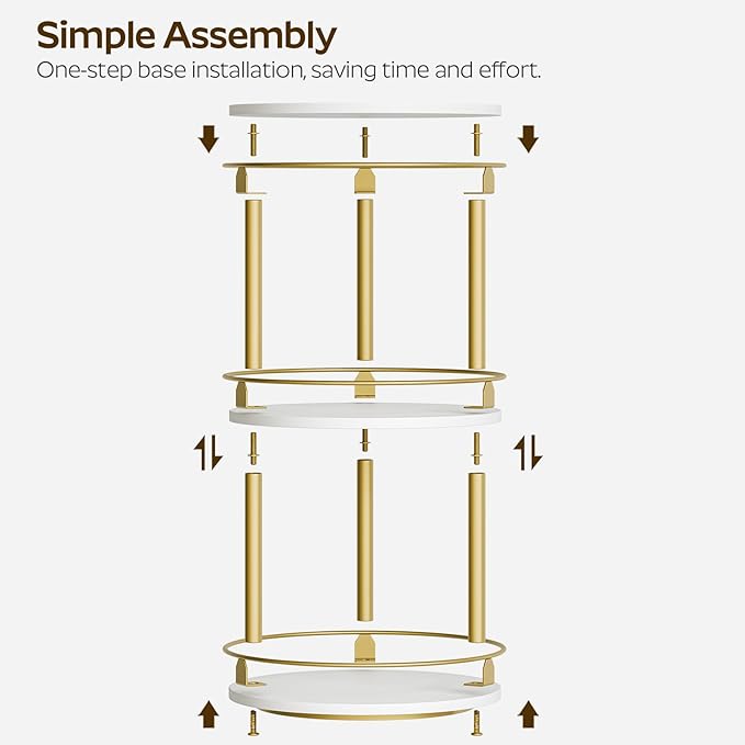 3-Tier Lazy Susan, Rotating Spice Rack, Spinning Organizer, Industrial Turntable Spice Rack for Cabinet, Kitchen Countertop, Pantry, White and Gold SR23DW-CasaMuseHome