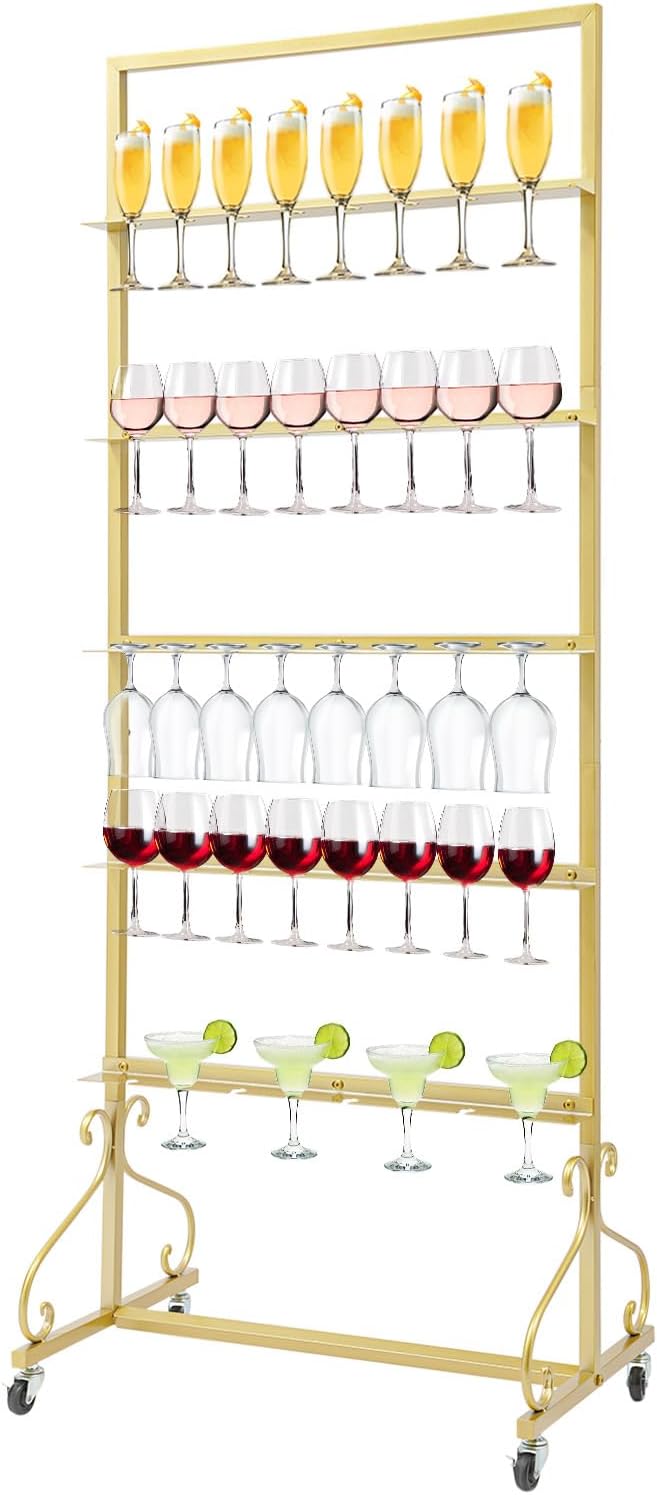 40 Slots Champagne Holder Stand for Party, Wine Glass Display Wall Holder, Stable Wine Glass Stemware Rack for Bar, Wedding, Party (Gold)-CasaMuseHome