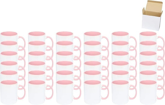 11oz Ceramic Sublimation Coffee Mug in White Gift Box, Case of 36 (Pink)-CasaMuseHome