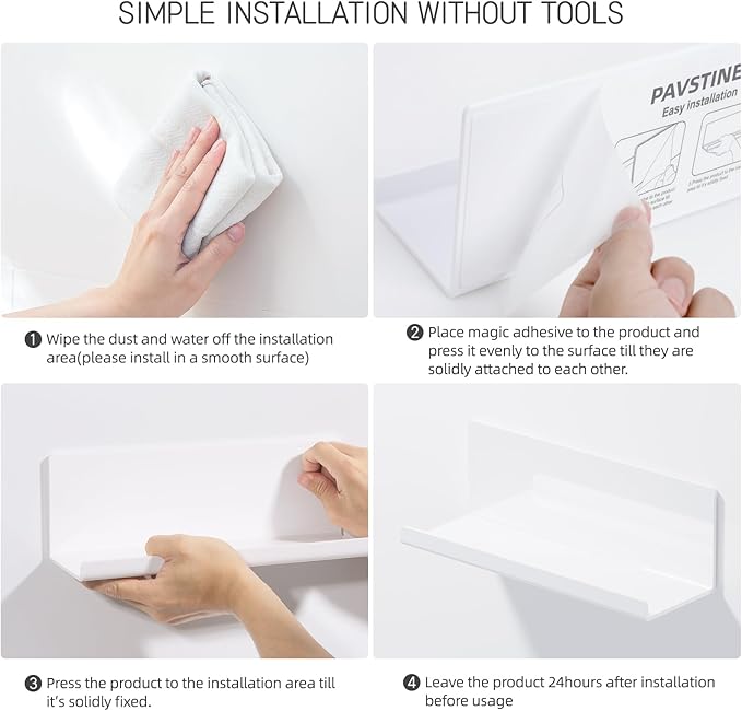 Acrylic Wall Floating Shelves Set of 2, Wall Shelves White 12 Inch Adhesive Wall Organizer Adhesive Shelf for Bathroom, Kitchen, Bedroom, Office, Gaming Room, No Damage, No Drill-CasaMuseHome