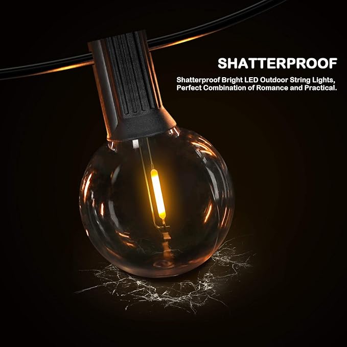 50FT LED G40 Globe String Lights, Shatterproof Outdoor Patio String Lights with 50+2 Dimmable Edison Bulbs, 50 Backyard Hanging Bistro Light Waterproof for Balcony Party Wedding Market Cafe-CasaMuseHome