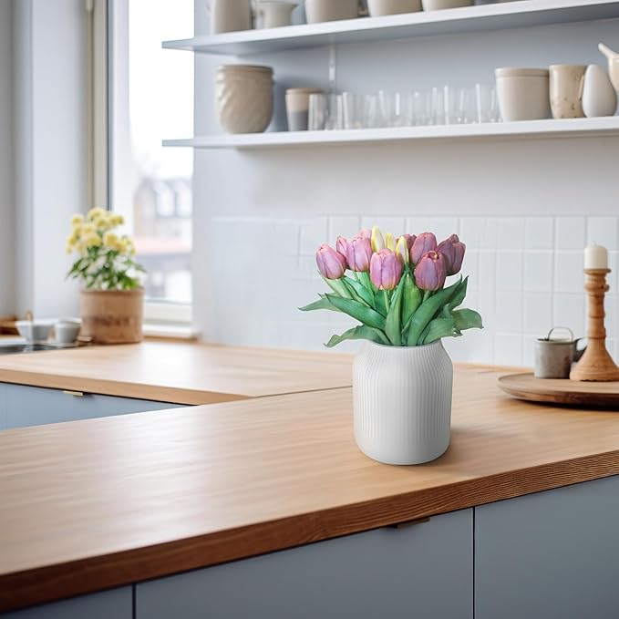 15pcs Artificial Tulips Flowers, Fake Tulips Real Touch, Faux Latex Bouquets, for Party Wedding Home Room Decoration (Purple)-CasaMuseHome