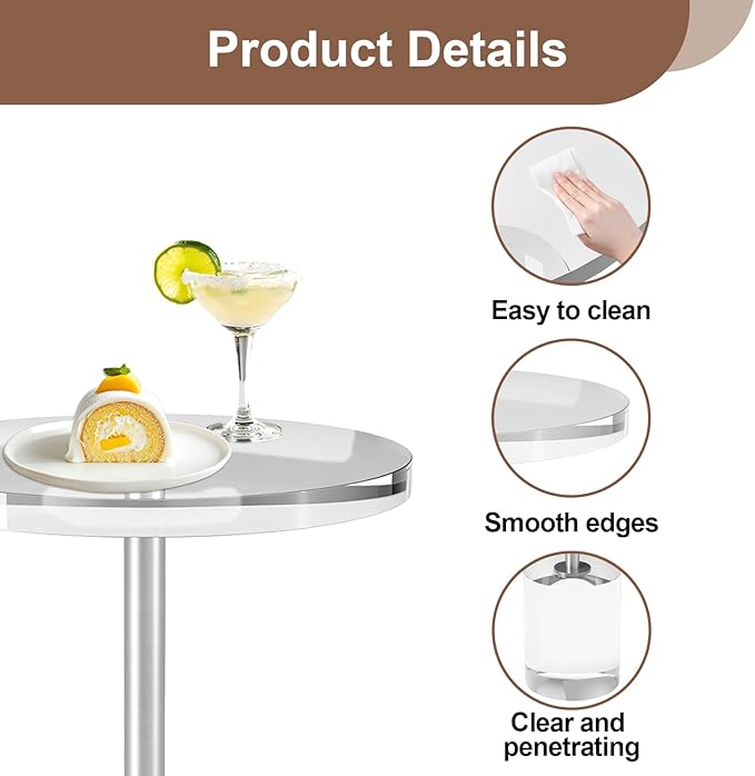 Acrylic End Table, Modern Minimalist Acrylic Side Tables, Clear Side Table for Living Room, Bedroom, Office, Drink Table (12" D x 12" W x 21" H, Silver)-CasaMuseHome