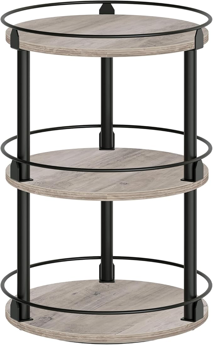 3-Tier Lazy Susan Organizer, Rotating Spice Rack, Spinning Organizer, Industrial Turntable Spice Rack Organizer for Cabinet, Kitchen Countertop, Greige and Black SR23BG-CasaMuseHome