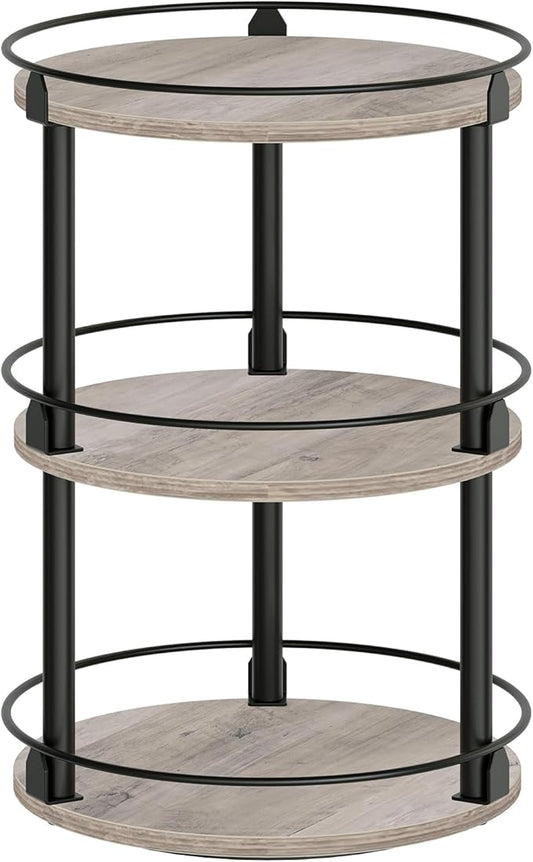 3-Tier Lazy Susan Organizer, Rotating Spice Rack, Spinning Organizer, Industrial Turntable Spice Rack Organizer for Cabinet, Kitchen Countertop, Greige and Black SR23BG-CasaMuseHome