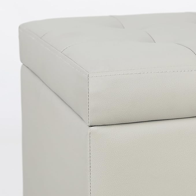 Adeco 18" PU Storage Ottoman, Upholstered Square Faux Leather Foot Rest - Flip Top Footstool with Sturdy Wood Legs, Small Cube Coffee Table Extra Seat for Living Room, Bedroom, Elephant Grey-CasaMuseHome