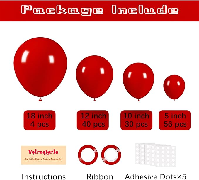 130pcs Ruby Red Balloons Different Sizes 18" 12" 10" 5" Dark Red Latex Balloon Garland Arch Kit for Birthday Baby Shower Graduation Wedding Valentine's Day Christmas Party Decorations-CasaMuseHome