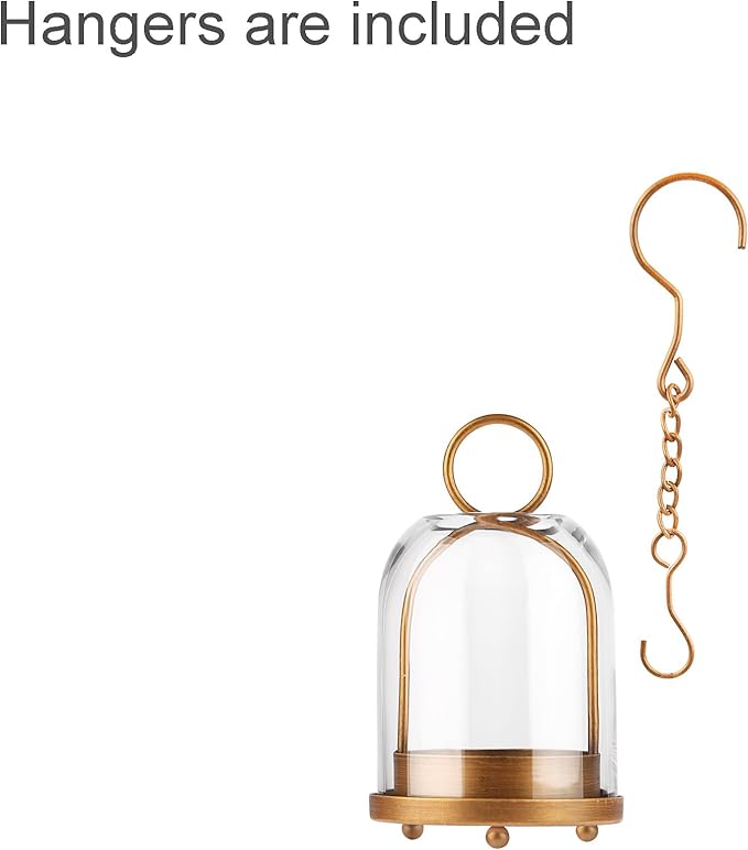 7.5" High Versatile Modern Metal Hurricane Lantern with Handmade Sturdy Glass Dome for 2" Pillar Candle & Plants (Brass, 4" x7.5)-CasaMuseHome