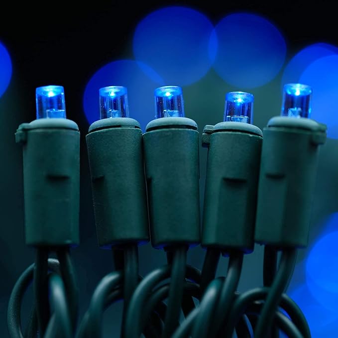 200 Count Blue Wide Angle LED Christmas Lights, 66 ft Green Wire UL Certified Commercial Grade 5mm Holiday String Light Set (Blue)-CasaMuseHome