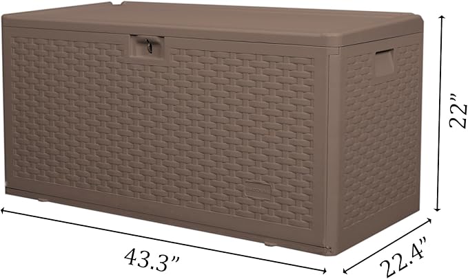 73 Gallon Pro Waterproof Outdoor Storage Pro Resin Deck Box Bin for Patio, Poolside, and Garden, Lockable & UV-Resistant, Ideal for Small Spaces, Brown-CasaMuseHome