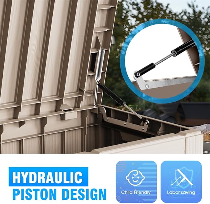 80 Gallon Outdoor Deck Box,Storage Lockable Waterproof Patio Furniture,Garden Tools,Cushions,Pool Accessories Outside Storage Resin Box(Gery)-CasaMuseHome