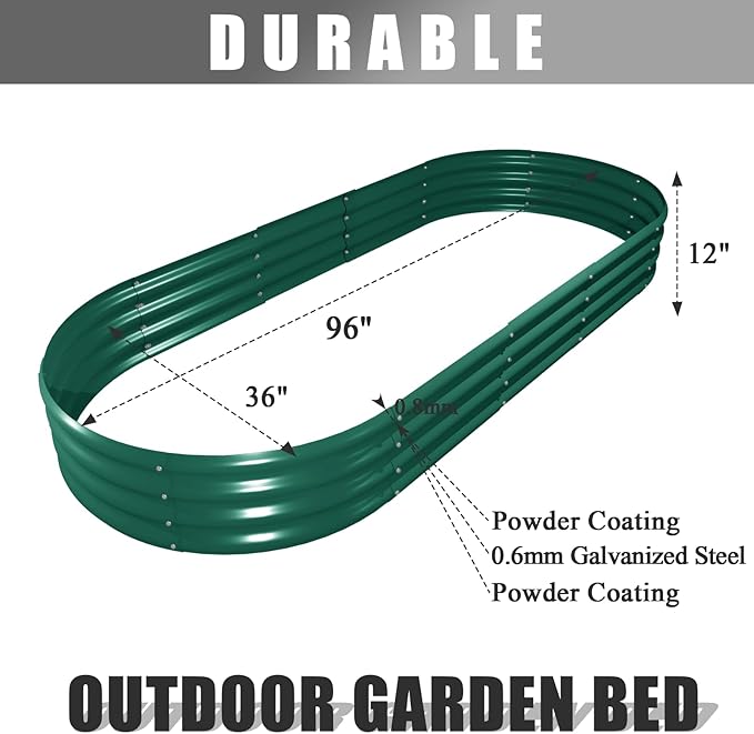 2 Pack 8x3x1FT Galvanized Raised Garden Bed Large Metal Planter Box Kit Elevated Raised Garden Planters for Outdoor Plants, Green-CasaMuseHome