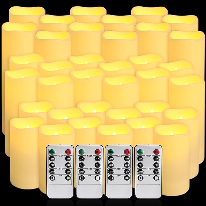 36-Pack Flickering Flameless Candles with Remote Control - LED Fake Candle Perfect for Wedding,Outdoor,Table,Halloween,Christmas Decor - Create a Magical Ambiance Effortlessly(Three Sizes)-CasaMuseHome