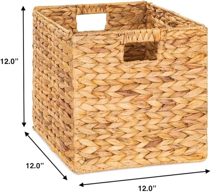 12 x 12in Water Hyacinth Storage Baskets, Wicker Storage Baskets for Shelves, Woven Baskets for Storage, Wicker Storage Basket for Bedroom, Living Room, Nursery Room (Natural 6 Packs 12x12in)-CasaMuseHome