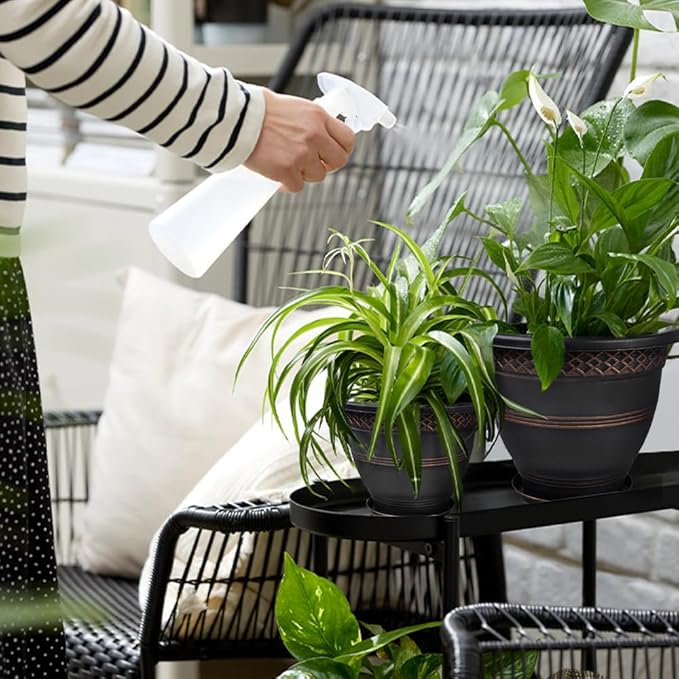 4 Pack 16 Inch Large Plant Pots, Plastic Flower Pot for Indoor & Outdoor with Drainage Holes & Saucer, Plaid Pattern Planters Garden Pots for Herbs-CasaMuseHome