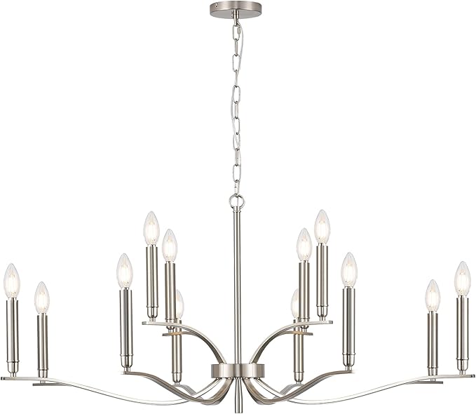 12 Light Nickel Living Room Chandelier High Ceiling Foyer Candle Chandelier Large Modern 44in Metal Chandeliers Hanging Light for Master Bedroom Dining Room Light Fixture Over Table-CasaMuseHome