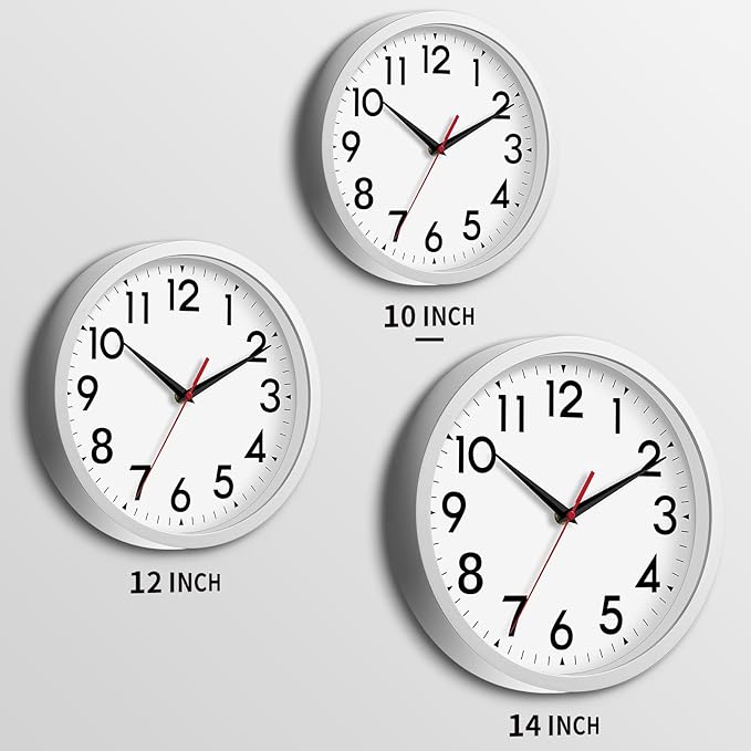14 Inch Wall Clock Large Battery Operated Big Silent Non Ticking Analog Decorative for Living Room Office Kitchen Outdoor Classroom Bedroom Bathroom School Home(Silver)-CasaMuseHome