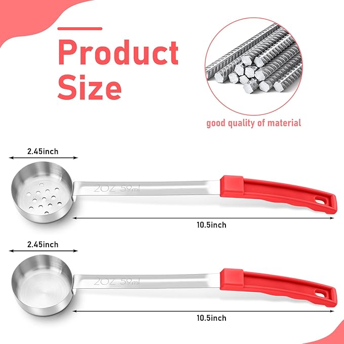 16 Pcs Portion Control Serving Spoons, Restaurant Measuring Serving Ladle Utensils, Portion Control Slotted Scoops for Weight Loss, Solid and Perforated Scoops(Red,2 oz)-CasaMuseHome