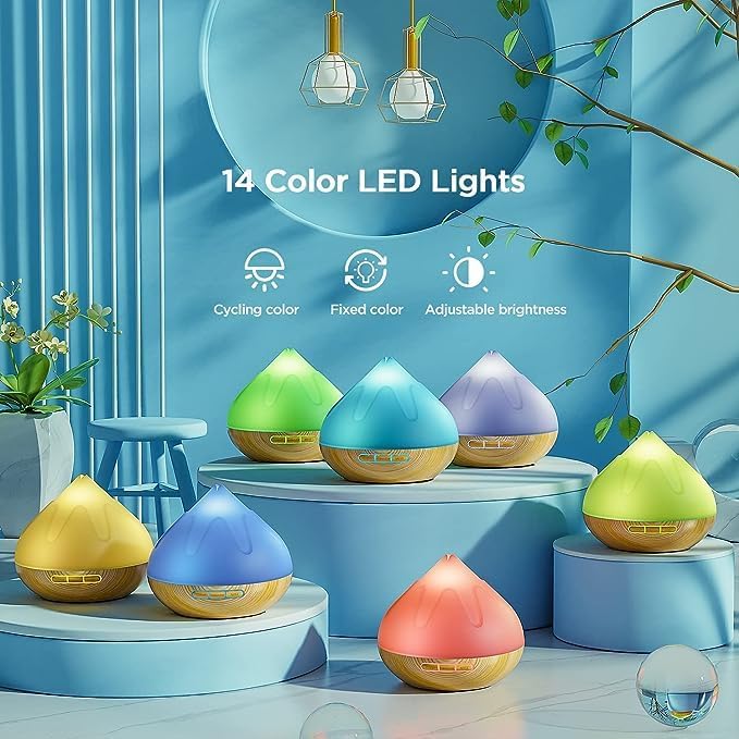 500ML Essential Oil Diffuser: Aroma Diffuser with Remote Control for Hotel Spa Yoga Room - Humidifier with 14 Colors LED Night Light for Bedroom Home Relaxation-Light Brown-CasaMuseHome