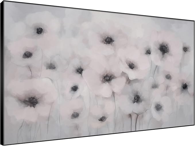 46"x72" Extra Large Framed Wall Art Soft White Poppies Watercolor Floral, Delicate Botanical for Home Living Room Bedroom Decor (Frame Assembly Required)-CasaMuseHome
