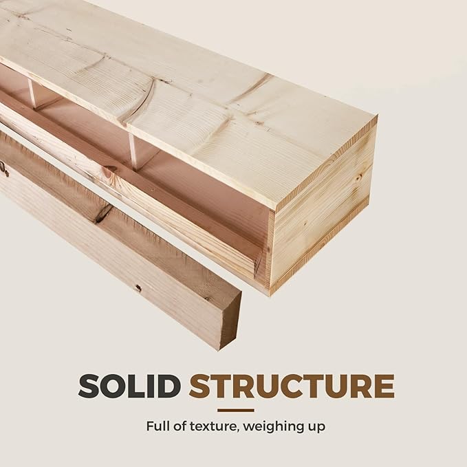 72x8x5 Fireplace Mantel - Handcrafted Hollow Rustic Solid Wood Wall Mounted Floating Shelf with Invisible Heavy Duty Wood Bracket (DIY Color)-CasaMuseHome