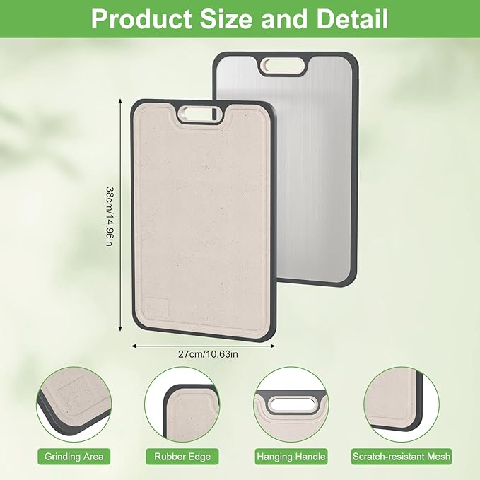 2IN1 Titanium Cutting Boards for Kitchen,Metal Cutting Boards With Pure Titanium and Wheat Straw PP,Double Sided Chopping Board with Juice Groove Dishwasher Safe Easy to Clean Non Toxic 15"X10"-CasaMuseHome