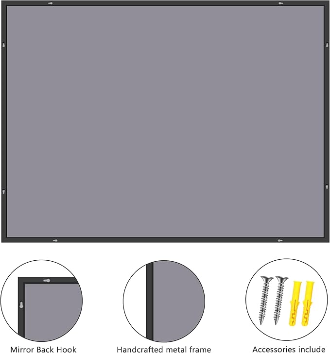 36x50inch Bathroom Mirror, Black Rectangle Mirrors with Thin Metal Frame, Large Rectangular Wall Mirror for Bathroom, Living Roomm, Hair Salon, Big Farmehouse Mirror Hang Horizontal/Vertical-CasaMuseHome