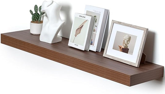 12 Inch Deep Floating Shelves, 48W x 12D Rustic Large Floating Shelves, Deep Walnut Wood Wall Shelves Set of 1 for Living Room Bathroom Laundry Room Bedroom Kitchen Home Office - Walnut-CasaMuseHome