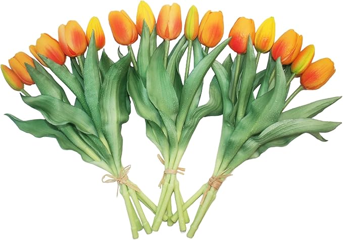15pcs Artificial Tulips Flowers, Fake Tulips Real Touch, Faux Latex Bouquets, for Party Wedding Home Room Decoration (Orange)-CasaMuseHome