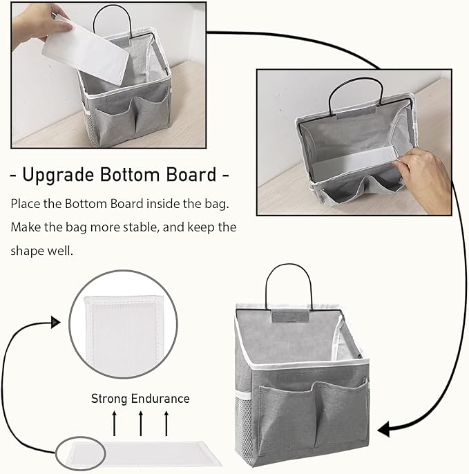 2pcs Small Wall Hanging Organizer Bag, Linen Fabric Door Hanging Storage Basket with Pockets, Waterproof Bin for Kitchen, Bedroom, Office, RV Camper (White)-CasaMuseHome