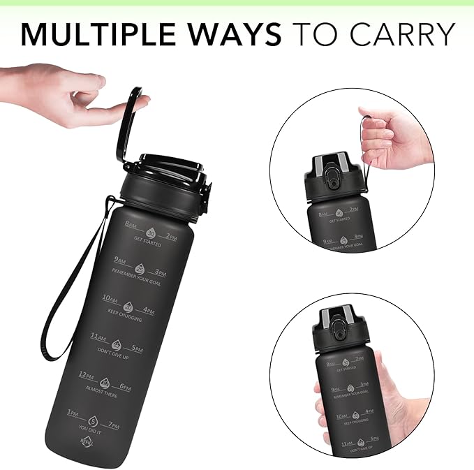 32oz Motivational Water Bottles with Time Marker & Fruit Strainer, Transparent Gradient Color Water Bottle with Times to Drink, Leakproof & BPA Free, Reusable Bottle with Strap (No Straw)-CasaMuseHome