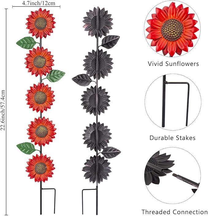 3 Pack Sunflowers Garden Stakes Decor,Metal Yard Art Decorative Garden Stakes,Metal Flowers Spring Garden Decor for Outside,Landscape,Patio(22.6 * 4.7IN)-CasaMuseHome