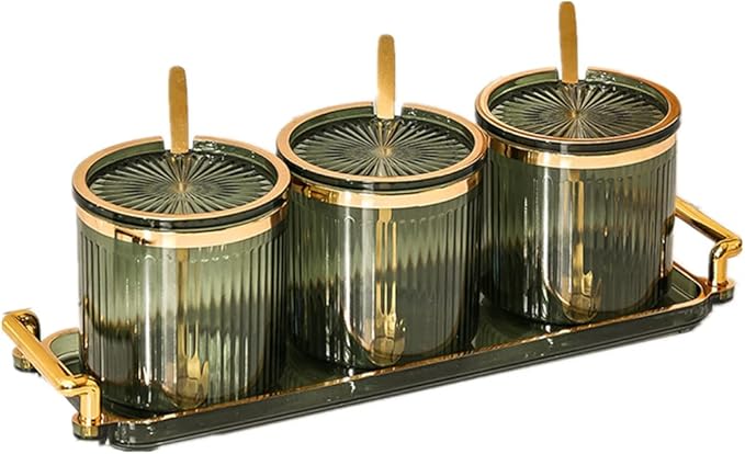 Acrylic Condiment Spice Jars,Condiment Spice Box With Lids and Spoons and Tray,Clear Plastic Condiment Canisters,Seasoning Box 3 Pack,Seasoning Box Set for Kitchen to Storage Salt,Paprika,Sugar-CasaMuseHome